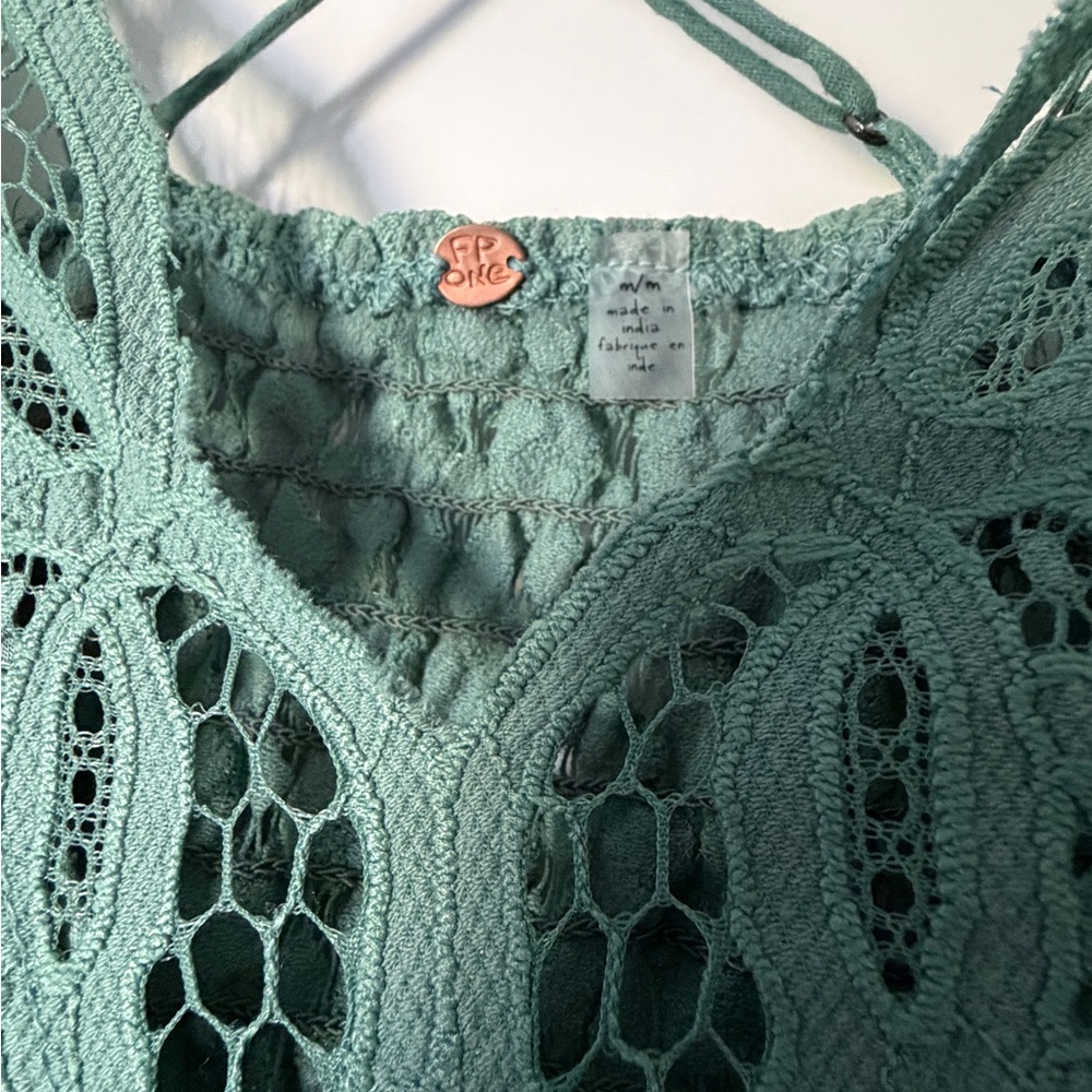Free People Short Crochet Bodice Spaghetti Strap Dress in Sage Green - Picture 7 of 10